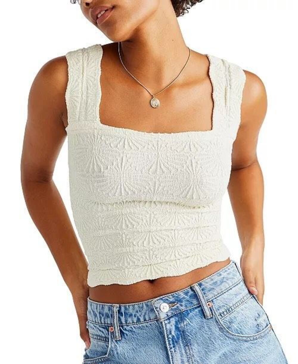 Free People Intimately Cream Floral Textured Tank S/M